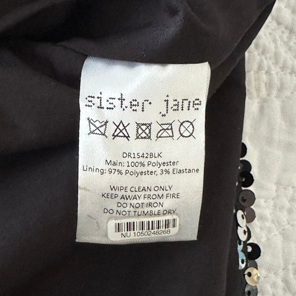 Sequin Polka Dot Mini Dress Black Silver Puff Sleeve Black Silver Size M - Picture 5 of 6